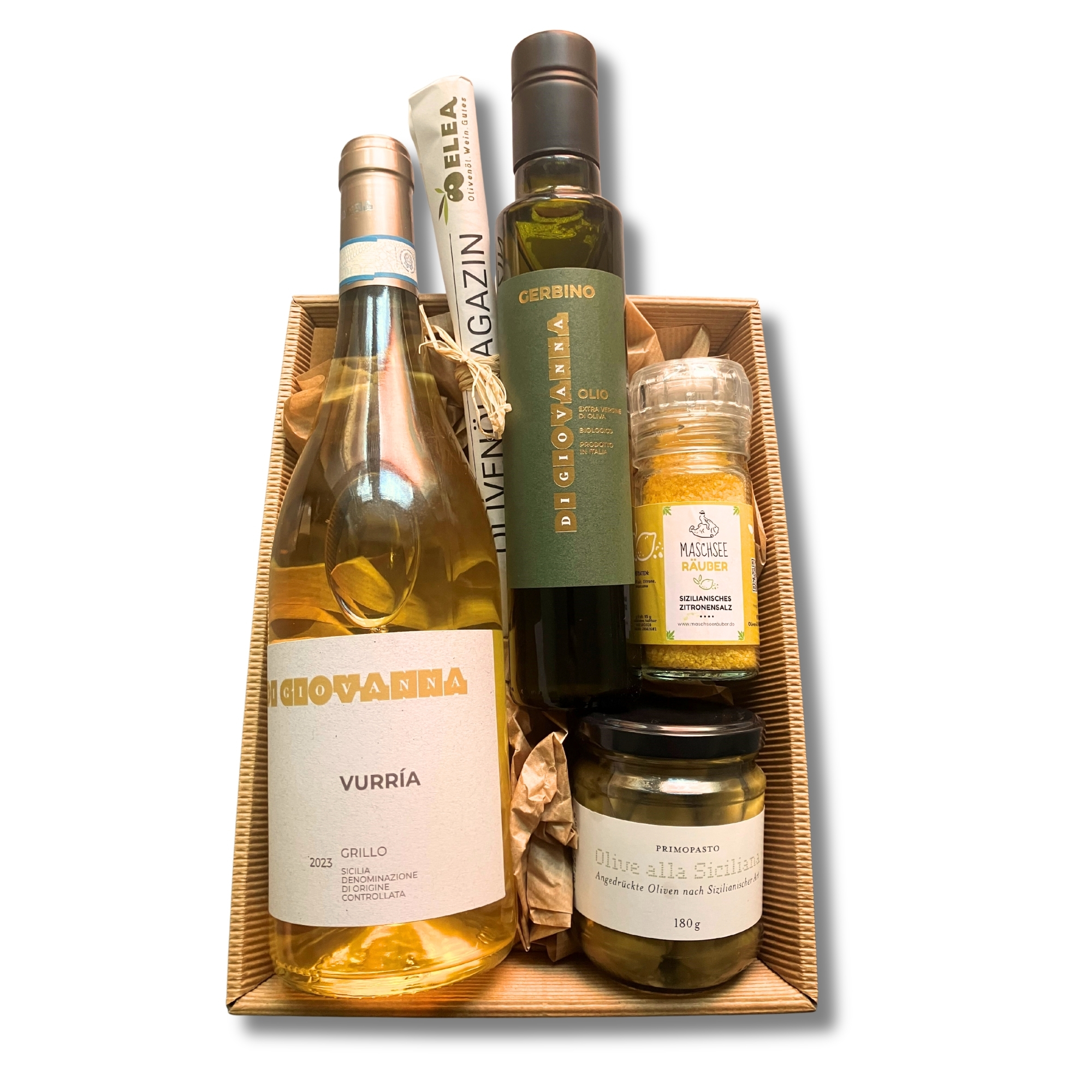 Präsentkorb Olivenöl und Wein aus Sizilien – Bild 4