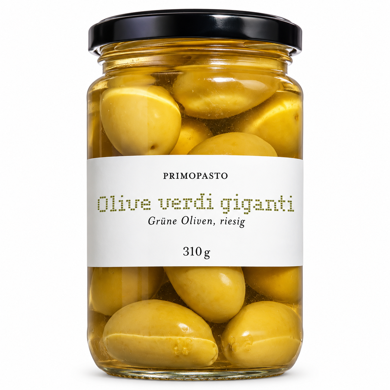 Primopasto Olive Verdi Giganti – Grüne Riesenoliven mit Stein, 300 g