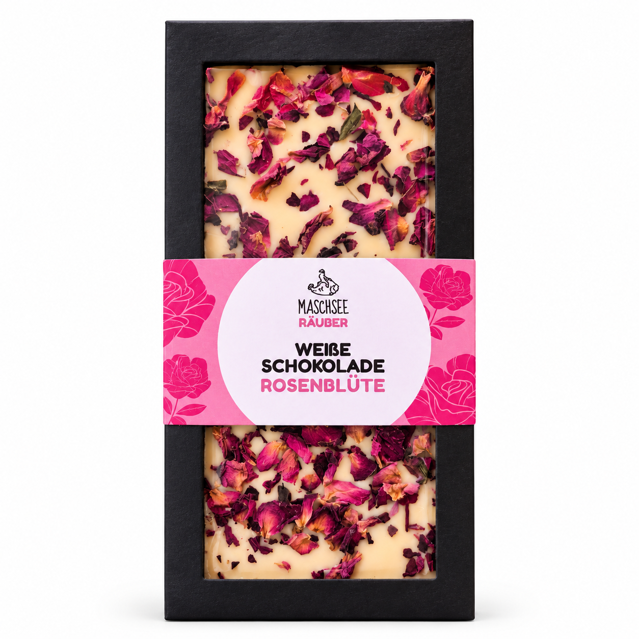 Maschseeräuber Weiße Schokolade mit Rosenblüten 90 g in Geschenkverpackung