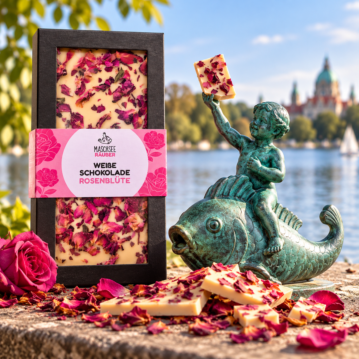 Maschseeräuber Weiße Schokolade mit Rosenblüten – 45 g oder 90 g – Bild 2